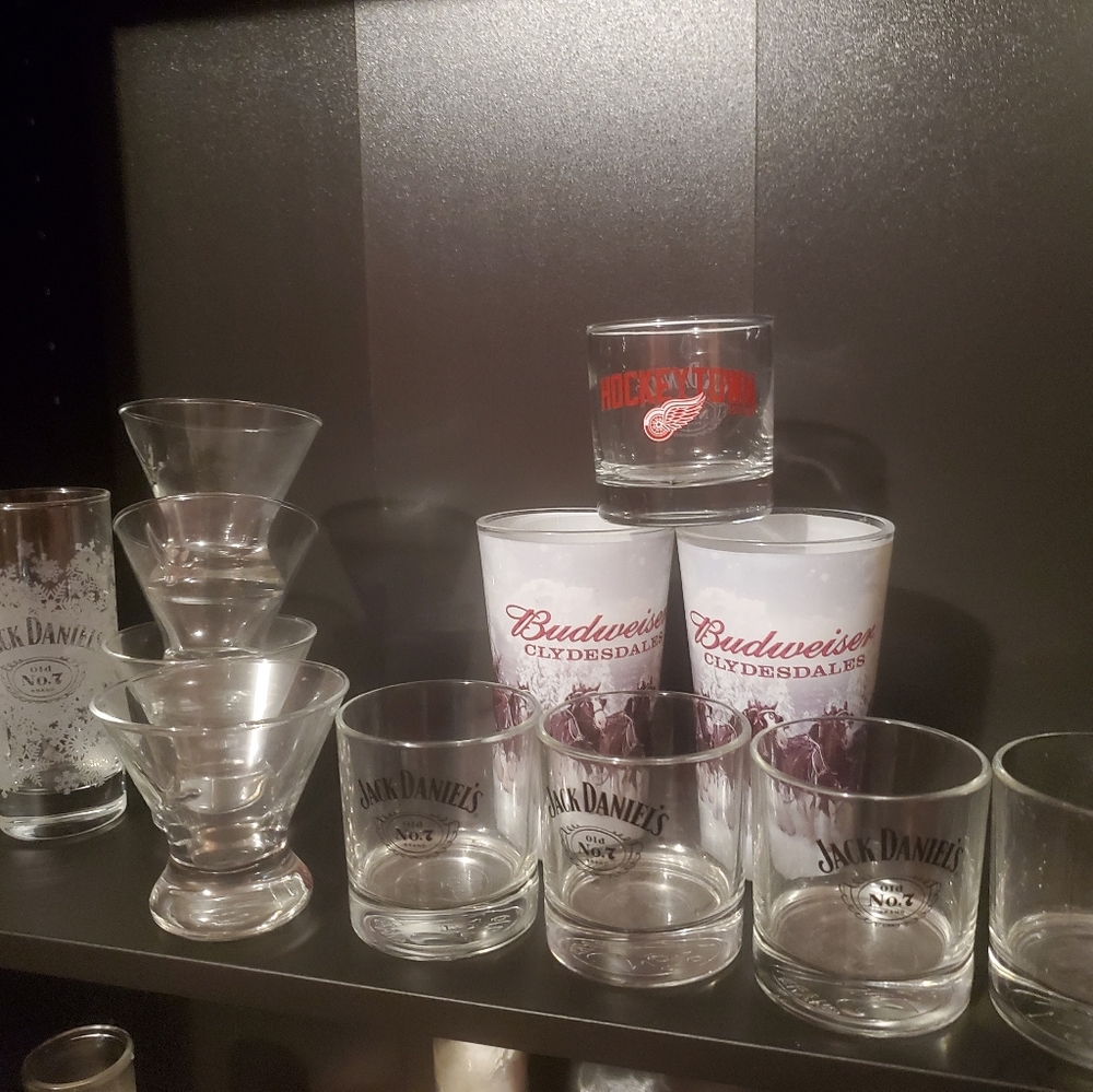Lot of beer and liquor glasses